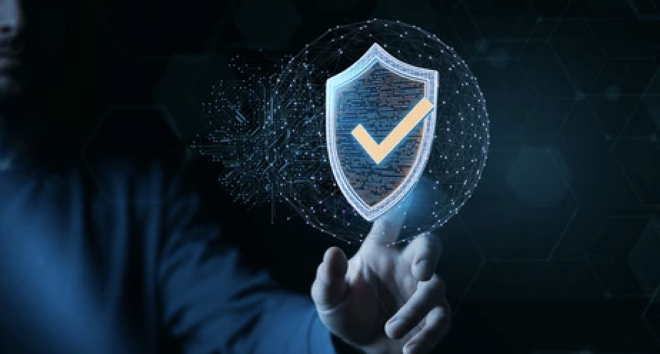 Checkmark graphic over a secure digital shield for insurance verification